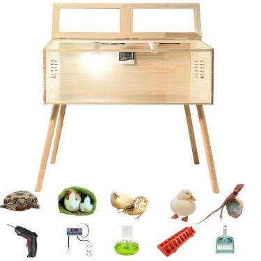 Imagem de Caixa de chocadeira para pintinhos, kit com calor, caixa de chocar para pintinhos com porta deslizante, com termostato, pernas de mesa, medidor de temperatura e umidade, adequada para codornizes
