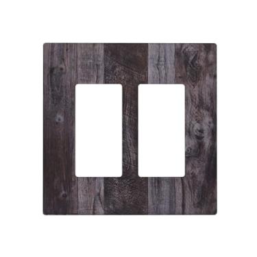 Imagem de OILbiexn Capas de tomada decorativas com placa de madeira marrom cinza vintage design de placa de parede 2 gangues capa de interruptor duplo de interruptor de luz para decoração de cabana de fazenda