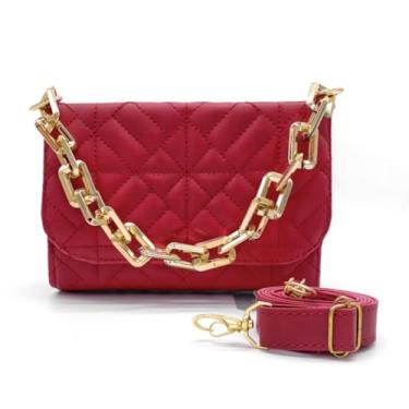 Imagem de Bolsa Feminina Luxo Alça Corrente de Mão e Transversal(Vermelha)
