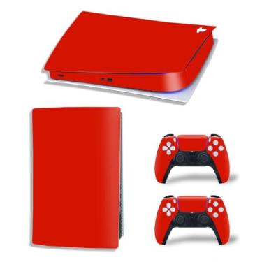 Imagem de Adesivo para console PS5 e controle sem fio, conjunto completo de decalque de vinil capa protetora para edição digital (vermelho)