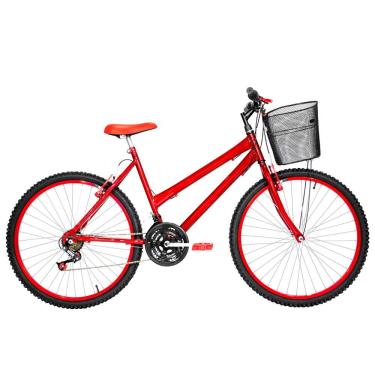 Imagem de Bicicleta Feminina Aro 26 Mtb Alumínio Colorido 18 Marchas Cor Vermelha