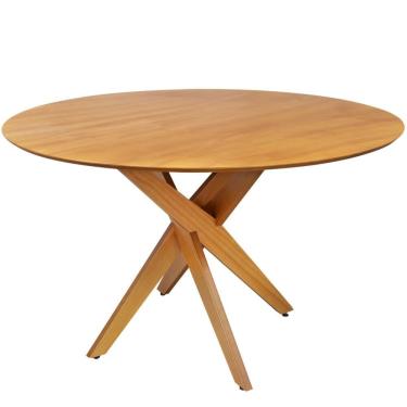 Imagem de Mesa De Jantar Redonda 120Cm Tampo Madeira Maciça Lisboa Nozes
