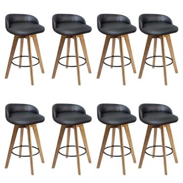 Imagem de Kit 08 Banqueta Alta Com Encosto Berlim Base Giratória Madeira Sintético Preto