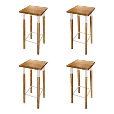 Imagem de Kit 4 Banquetas Bistro Industrial Colors Ferro E Madeira Maciça - Branca Branco