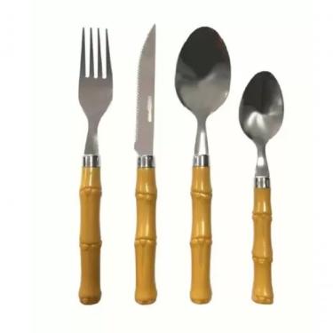 Imagem de Faqueiro Talher Em Aço Inox Bambu 16 Peças Garfo Faca Colher