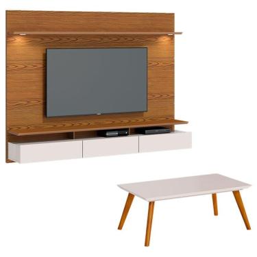 Imagem de Painel Suspenso Decore 1.8 Com Mesa De Centro Classic Freijó Off White - Imcal