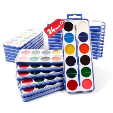 Imagem de Conjunto de 24 tintas aquarela para crianças, 12 cores de tintas aquarelas com pincel, conjunto de tinta aquarela infantil para lembrancinhas de festa, sala de aula.