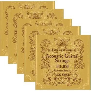 Imagem de Kit 5 Encordoamento Violão .011 AGS200XL Phosphor Bronze Aria Guitars