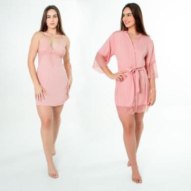 Imagem de Kit Robe Feminino Luxo Noiva Camisola Renda Confortável - NoBrand, Rom