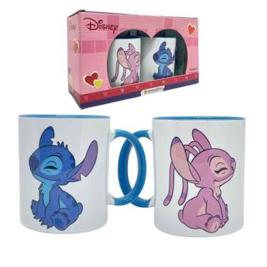Imagem de Kit 2 Canecas Stitch & Angel Minha Metade Em Cerâmica 350mL Original D