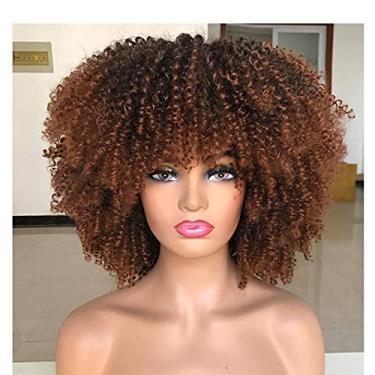 Imagem de CC Hair Perucas Afro Cacheadas Para Mulheres Negras, Curtas, Crespas, Com Franja, Cabelo Loiro De 35 Cm, Fibra Sintética