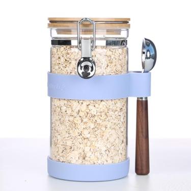 Imagem de KKC HOME ACCENTS Lata Hermética De Café Kkc, Recipiente Vidro Para Armazenamento Grãos Com Suporte Silicone Colher, Antiderrapante Colher 1 Lb Grãos, 40 Oz Fluidos, Violetas