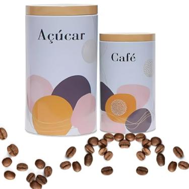 Imagem de Kit Potes Café Açúcar Conjunto Premium em Alumínio Redondo Decorativo Ideal para Condimentos Alimentos Decoração Moderna para Cozinha 2 Peças