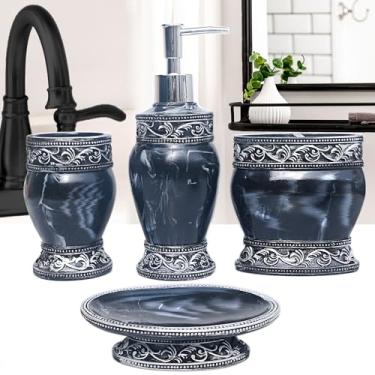 Imagem de LUANT Conjunto De Acessórios Decoração Para Banheiro, 4 Peças, Incluindo Dispensador Sabonete, Porta-Escovas Dente, Copo E Prato, Preto Branco