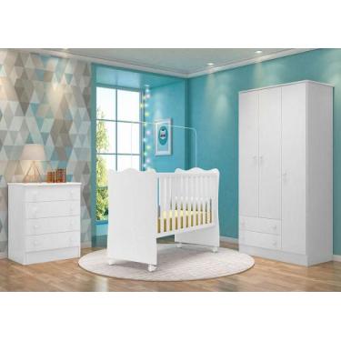Imagem de Quarto Infantil Lua Encantada Berço, Guarda Roupa e Comoda Branco - Fb