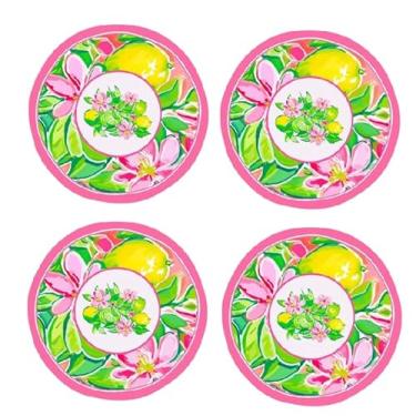 Imagem de December Diamonds Pratos de melamina de limão Preppy 4 pratos coloridos de 26 cm duráveis e reutilizáveis para jantar de festa