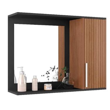 Imagem de Armário de espelho para banheiro com portas (PRETO/RIPADO)