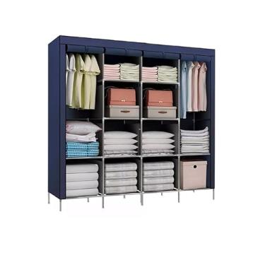 Imagem de Guarda Roupa Dobrável Organizador De Roupas Portátil Multiuso Armário Organizador 4 Divisórias(AZUL)