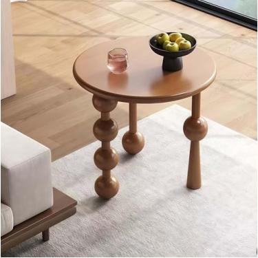 Imagem de Mesa de centro nórdica de madeira maciça, mesa lateral criativa leve de luxo estilo retrô (marrom)