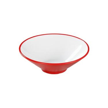 Imagem de Estilo chinês doméstico cor sólida esmalte simples Zhongcai tigela de macarrão resistente ao calor anti-queda - tigela de chapéu vermelho e branco de 18 cm