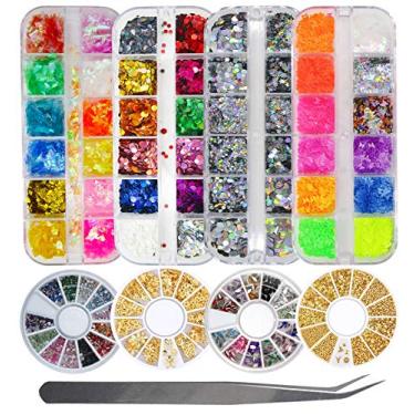 Imagem de Lifextol Rhinestones for Crafting Chunky Glitter for Crafts and Rhinestones with Tweezers 4Set Fine Glitter with 4set Rhinestones Crafts,NailSetA