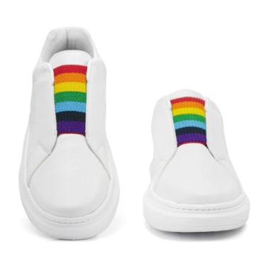Imagem de Sapatenis Lgbt Tenis Casual Elástico Arco Iris - RM, Branco, 41
