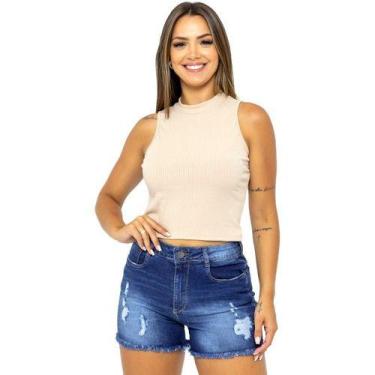 Imagem de Cropped Regata Adamas Gola alta malha canelada, Nude, G