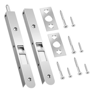 Imagem de Ceoighe Pacote com 2 parafusos de descarga para porta dupla, parafusos de trava de descarga cromados resistentes de 17 cm, fechadura francesa para abertura e porta falsa dupla de madeira composta (cor