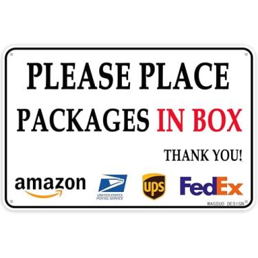 Imagem de WAGSUO Placa de metal de estanho 30,5 x 40,6 cm. Coloque todos os pacotes na caixa de alumínio composto de alumínio para entrega domiciliar placas personalizadas para quintal e casa