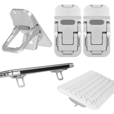 Imagem de Mabor 2 peças de inclinação para teclado portátil, suporte dobrável para laptop, mini suporte de teclado de computador para mesa, pés de computador autoadesivos para a maioria dos teclados, prata