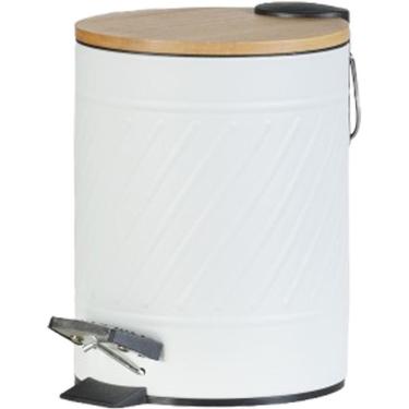 Imagem de Lixeira Classic Aço Inox Tampa Em Bambu 5l 25x20x20cm Off White