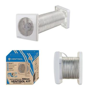 Imagem de Kit Exaustor Banheiro Completo Silencioso 10cm 100mm Duto Veneziana An