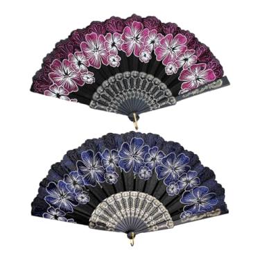 Imagem de UxicRuya 2x dobramento do ventilador de mão elegante fã dobrável à mão para casamentos de fantasia, Azul E Rosa