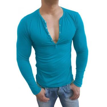 Imagem de Camiseta Botão Pressão manga longa - Sjons Modas, gg, Azul, Aço