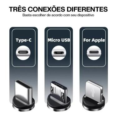 Imagem de Kit Completo Carregador Magnético Universal 3 Conectores + Fonte