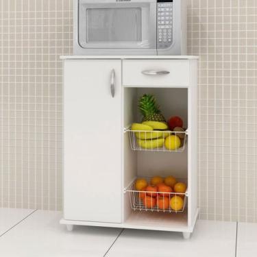 Imagem de Armário de Cozinha Coral 1 Porta 1 Gaveta com Fruteira Branco New - Pn