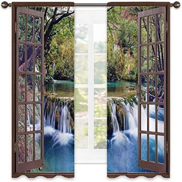 Imagem de Cortinas blackout com bolso para varão, cachoeira larga em floresta profunda vista da janela da cidade, cortinas blackout com absorção de som para decoração de sala de jantar/festa, L 132 x C 239 cm