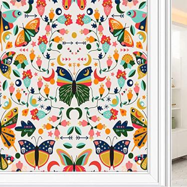 Imagem de Película de janela de privacidade de flores, textura de estilo floral, filme de vidro para sala de estar e escritório em casa, L90 x C 190 cm