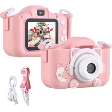 Imagem de Camera Digital Infantil Portatil 20MP Full HD Design Gatinho Filmadora Recarregável - ROSA