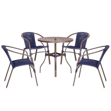 Imagem de 04 Cadeiras Floripa E Mesa Roma 80cm Marrom Trama Original Azul