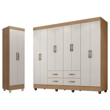 Imagem de Guarda Roupa Casal Porto E Armário Multiuso Lite Natuire Off White - Leão