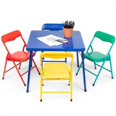 Imagem de Conjunto Infantil Dobrável com Mesa e 4 Cadeiras Coloridas para Crianç