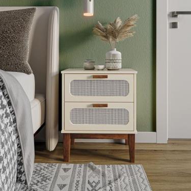 Imagem de mesa de cabeceira estreita retro para quarto com telinha na gaveta pes