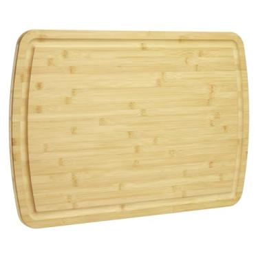 Imagem de GAOMON Tábua de corte de bambu extra grande para cozinha, tábua de cortar madeira de 76 x 50 cm, bloco de açougueiro de madeira com cobertura superior de fogão com ranhura de suco para charcutarias de