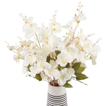 Imagem de Fqueelvys 3 peças de flores artificiais de magnólia 65 cm, ramo de flores de magnólia falsa, caule longo, orquídeas de seda, arranjo de flores para casamento, casa, escritório, cozinha, decoração