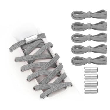 Imagem de YELARXI Cadarços elásticos sem laço com 4 fivelas de metal para adultos, tênis de lona, Cinza, 39 inch