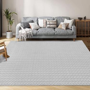 Imagem de Garvee Tapete de área de impressão vintage, 2,5 x 3,5 m, boho, antiderrapante, com textura trançada realista, tapete de impressão envelhecido resistente a manchas para sala de estar/quarto/cozinha