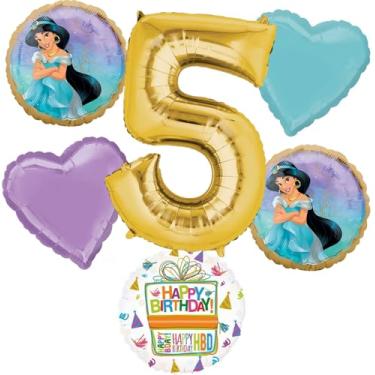 Imagem de Anagram Princess Jasmine 5th Birthday Party Supplies 6pc Aladdin Balloon Bouquet Decorations