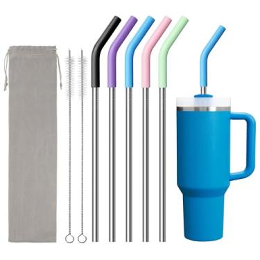 Imagem de Diumepo Canudos de metal para copo de 1,134 g, 4 canudos reutilizáveis extra longos com pontas de silicone para Stanley, simples e moderno, copo Meoky de 1,134 g, canudos de aço inoxidável para