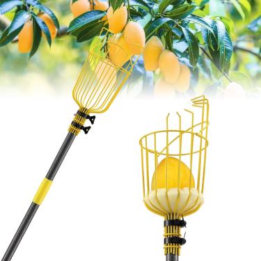 Imagem de Apanhador de frutas de 3 m, ferramenta de colheita de manga ajustável com haste e cesta ajustáveis, equipamento coletor de frutas alto apanhador de maçã para maçãs limão, manga, pêra, laranja, abacate